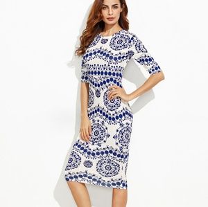 New Porcelain Print Midi Dress